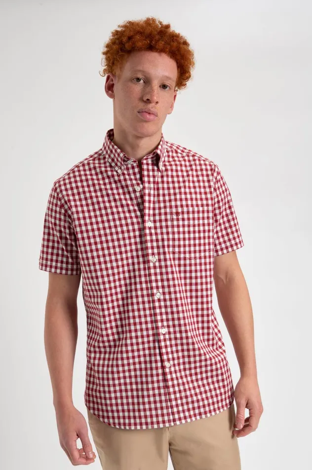 Ben Sherman Heritage Check Shirts Men Short Sleeve House Poplin Gingham Shirt 8211 Merlot