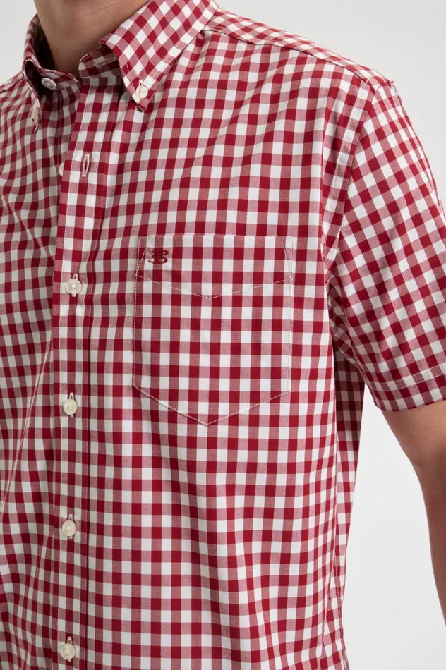 Ben Sherman Heritage Check Shirts Men Short Sleeve House Poplin Gingham Shirt 8211 Merlot