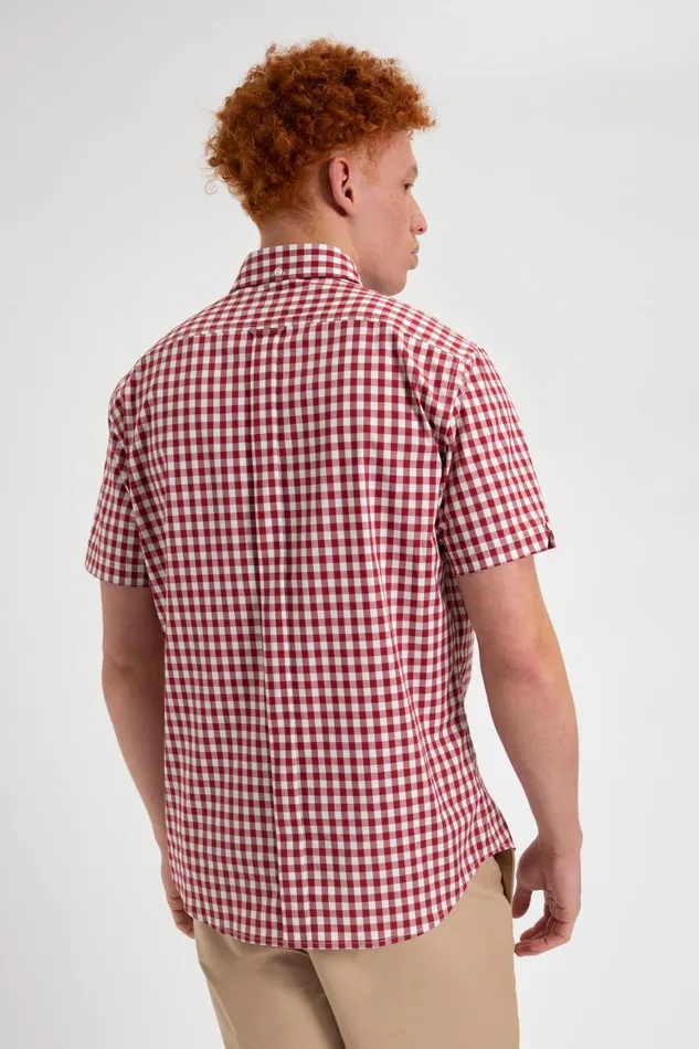 Ben Sherman Heritage Check Shirts Men Short Sleeve House Poplin Gingham Shirt 8211 Merlot