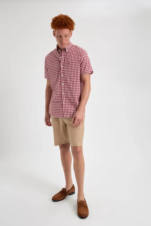 Ben Sherman Heritage Check Shirts Men Short Sleeve House Poplin Gingham Shirt 8211 Merlot