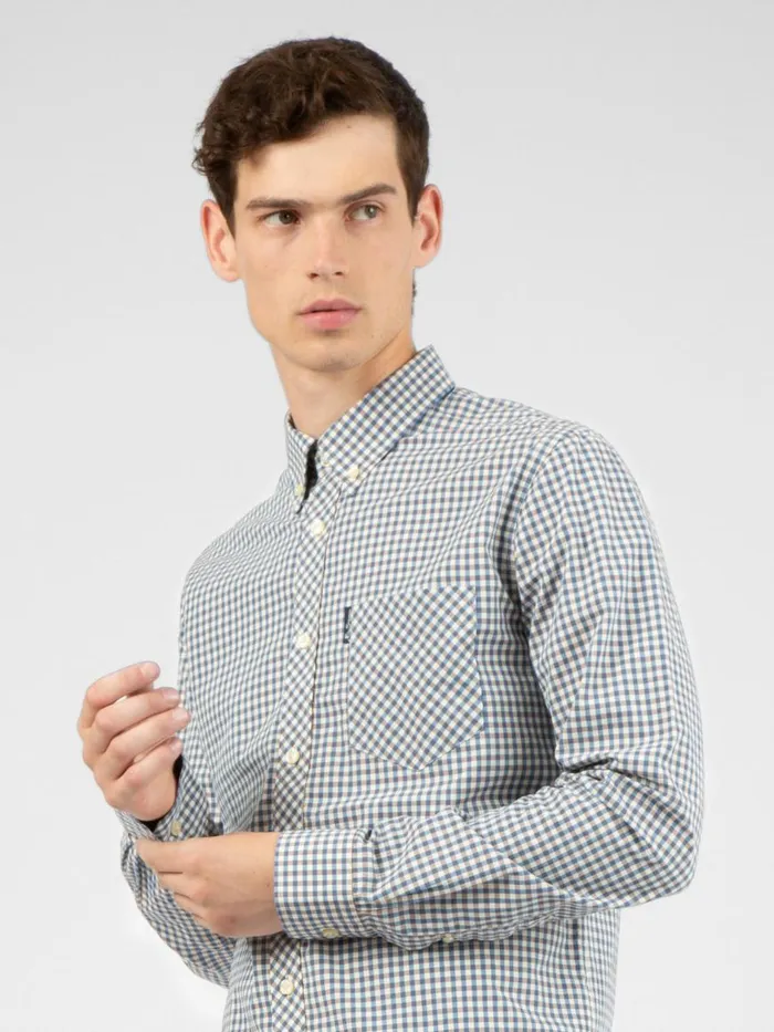 Ben Sherman Heritage Check Shirts Men Signature LongSleeve Gingham Shirt 8211 Persian Blue