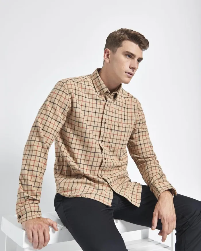 Ben Sherman Heritage Check Shirts Men Tattersall Check LongSleeve Shirt 8211 Fawn