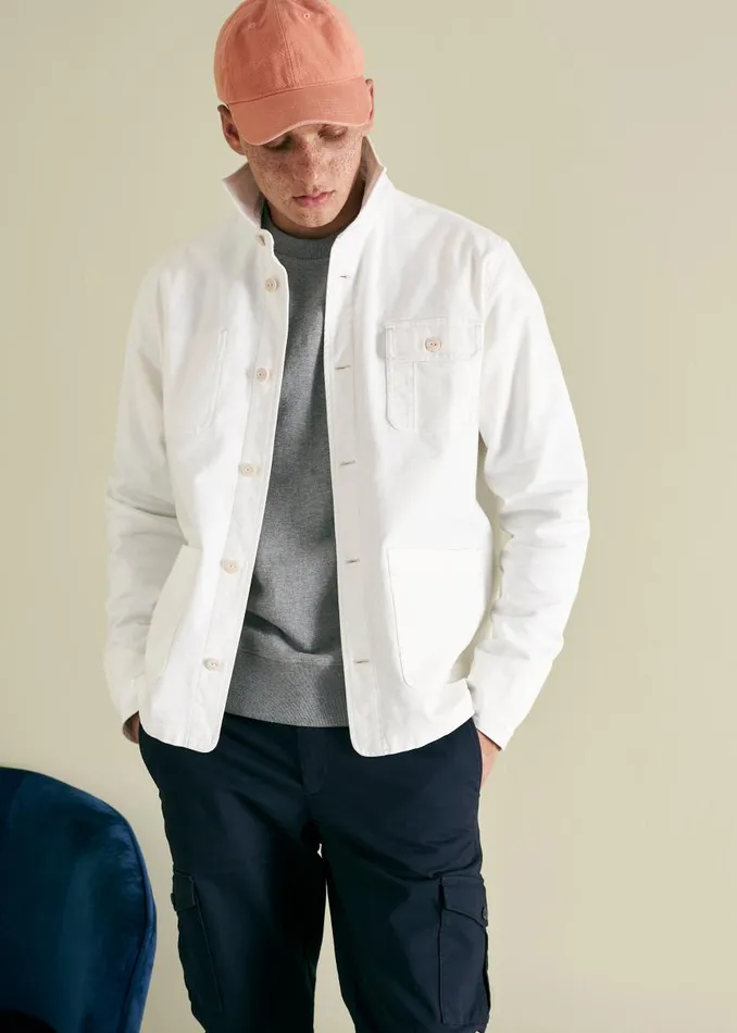 Ben Sherman Jackets and Outerwear Men Garment Dye Chore Shirt Jacket 8211 Ecru