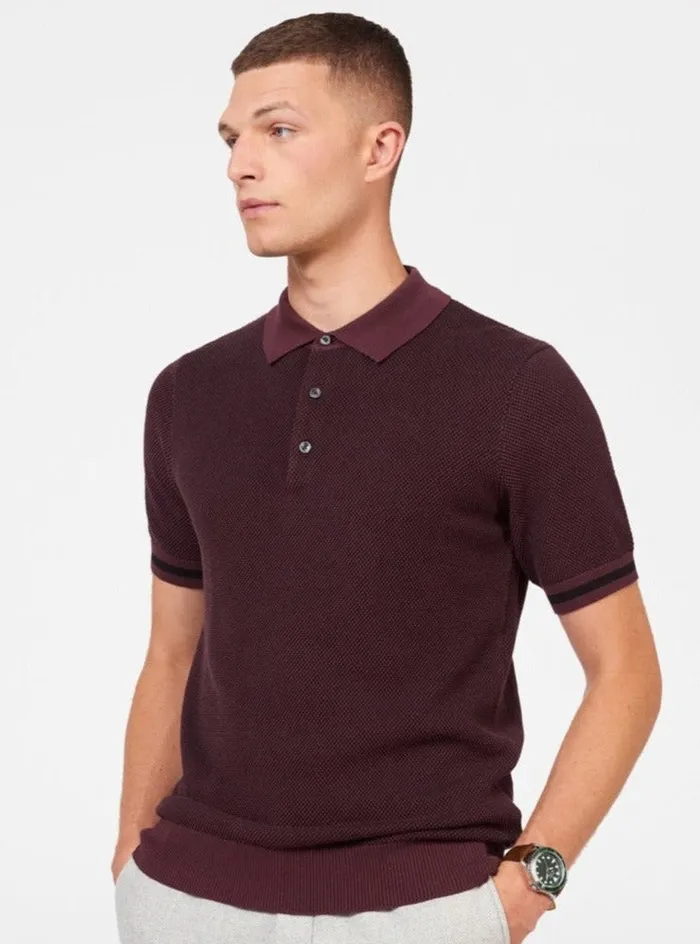 Ben Sherman Mod Knit Polos Men All Over Textured Knit Polo 8211 Aubergine