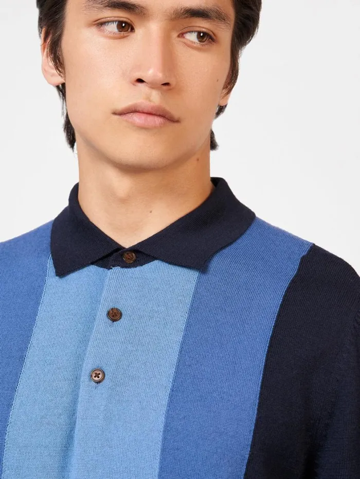 Ben Sherman Mod Knit Polos Men Block Stripe Merino Knit Polo 8211 Dark Navy Ben Sherman Mod Knit Polos Men Block Stripe Merino Knit Polo 8211 Dark Navy