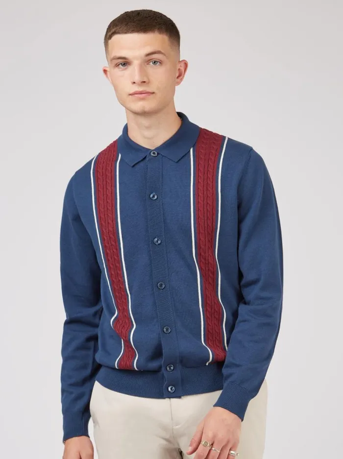 Ben Sherman Mod Knit Polos Men ButtonThrough Contrast Stripe LongSleeve Knit Polo Ben Sherman Mod Knit Polos Men ButtonThrough Contrast Stripe LongSleeve Knit Polo