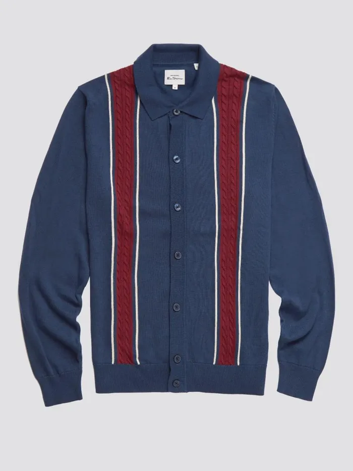 Ben Sherman Mod Knit Polos Men ButtonThrough Contrast Stripe LongSleeve Knit Polo Ben Sherman Mod Knit Polos Men ButtonThrough Contrast Stripe LongSleeve Knit Polo