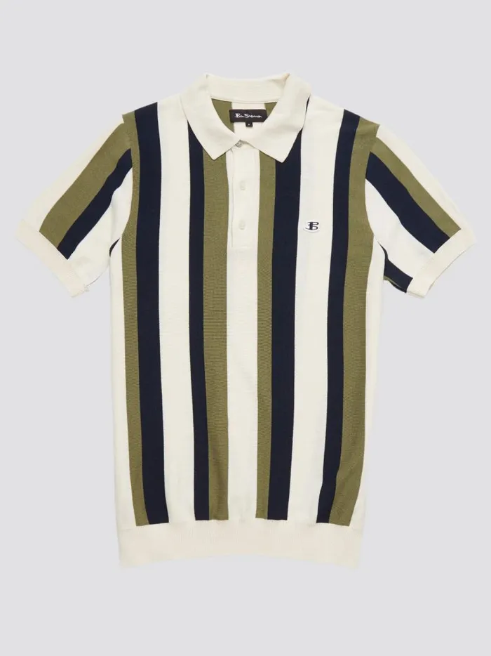 Ben Sherman Mod Knit Polos Men Stripe Knit Polo B By Sweater Polo Summer Polo Outfit Green Stripes Close Up