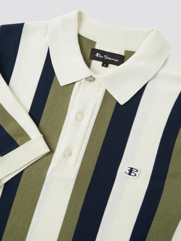Ben Sherman Mod Knit Polos Men Stripe Knit Polo B By Sweater Polo Summer Polo Outfit Green Stripes Close Up