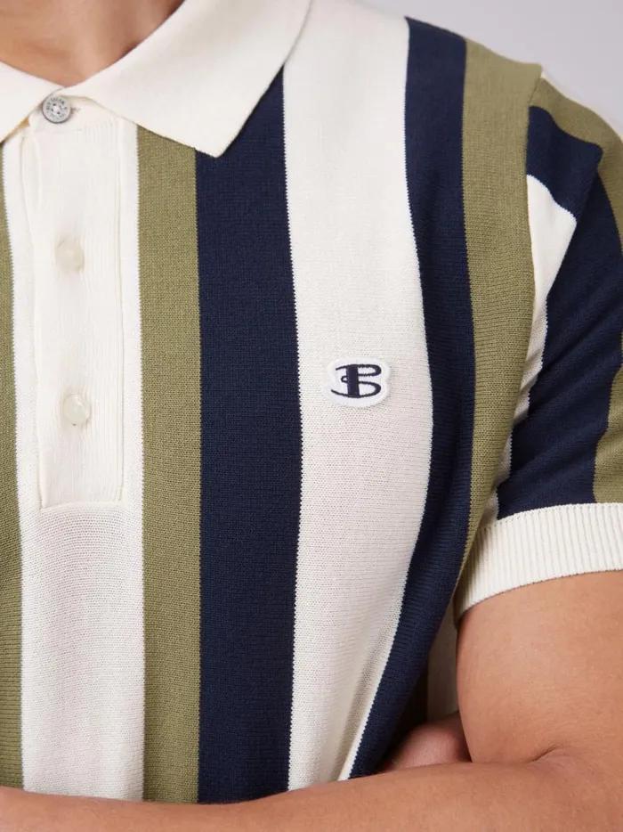 Ben Sherman Mod Knit Polos Men Stripe Knit Polo B By Sweater Polo Summer Polo Outfit Green Stripes Close Up