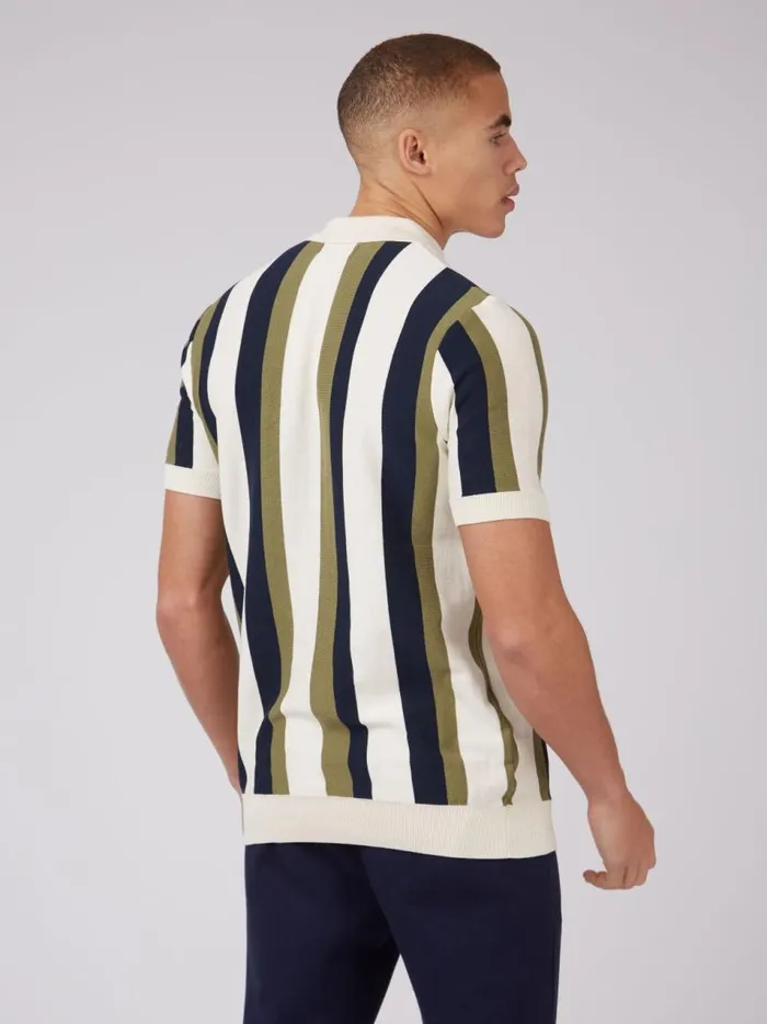 Ben Sherman Mod Knit Polos Men Stripe Knit Polo B By Sweater Polo Summer Polo Outfit Green Stripes Close Up