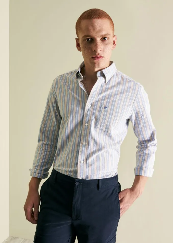 Ben Sherman Oxford Shirts Men Brighton Oxford Organic Stripe Shirt 8211 Collegiate Blue Multi Stripe