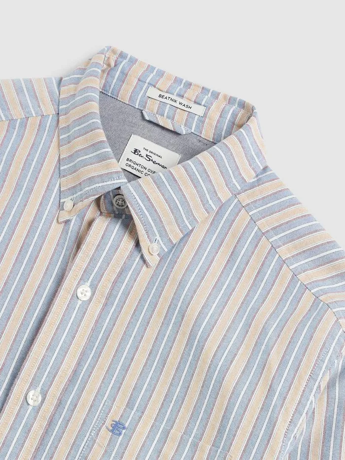 Ben Sherman Oxford Shirts Men Brighton Oxford Organic Stripe Shirt 8211 Collegiate Blue Multi Stripe