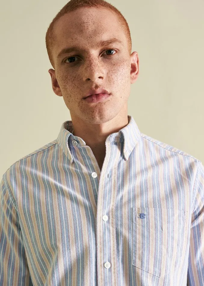 Ben Sherman Oxford Shirts Men Brighton Oxford Organic Stripe Shirt 8211 Collegiate Blue Multi Stripe