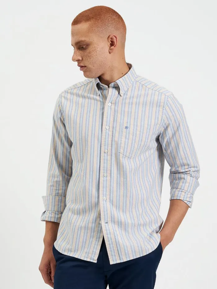 Ben Sherman Oxford Shirts Men Brighton Oxford Organic Stripe Shirt 8211 Collegiate Blue Multi Stripe