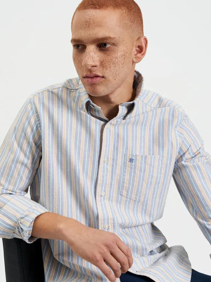 Ben Sherman Oxford Shirts Men Brighton Oxford Organic Stripe Shirt 8211 Collegiate Blue Multi Stripe