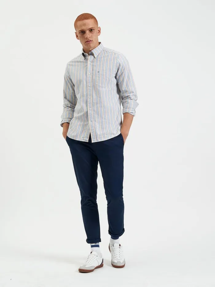 Ben Sherman Oxford Shirts Men Brighton Oxford Organic Stripe Shirt 8211 Collegiate Blue Multi Stripe