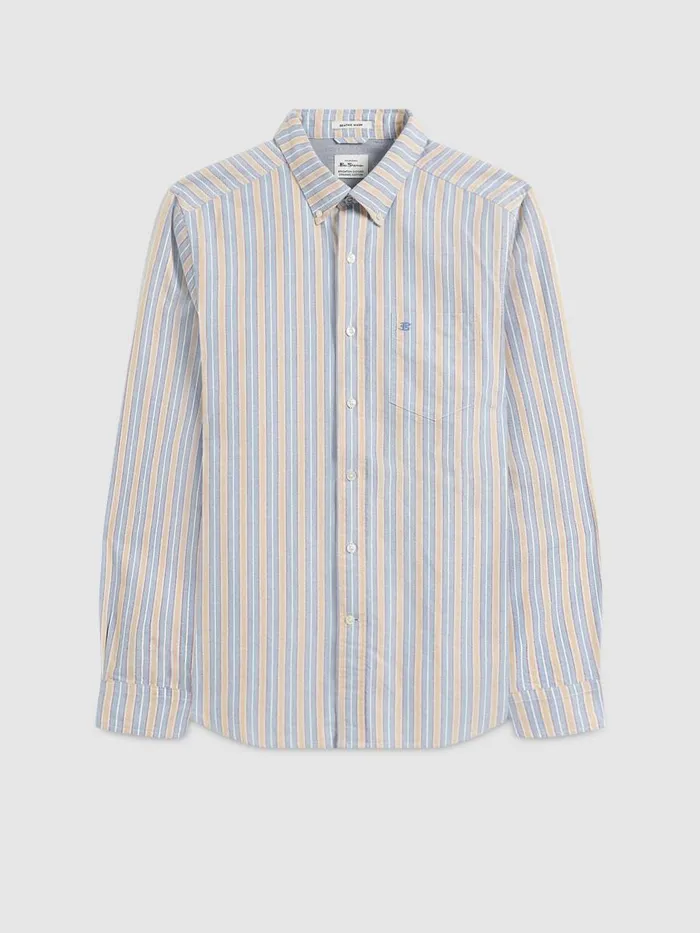 Ben Sherman Oxford Shirts Men Brighton Oxford Organic Stripe Shirt 8211 Collegiate Blue Multi Stripe