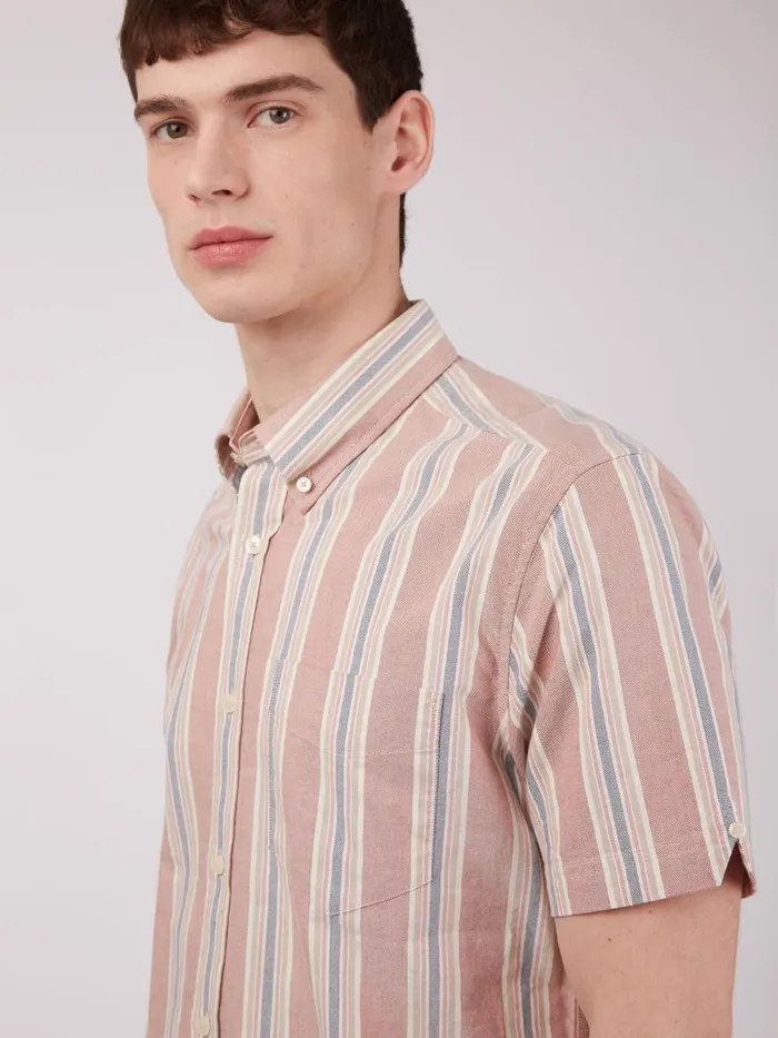 Ben Sherman Oxford Shirts Men Ivy Oxford Stripe ShortSleeve Shirt 8211 Dark Pink