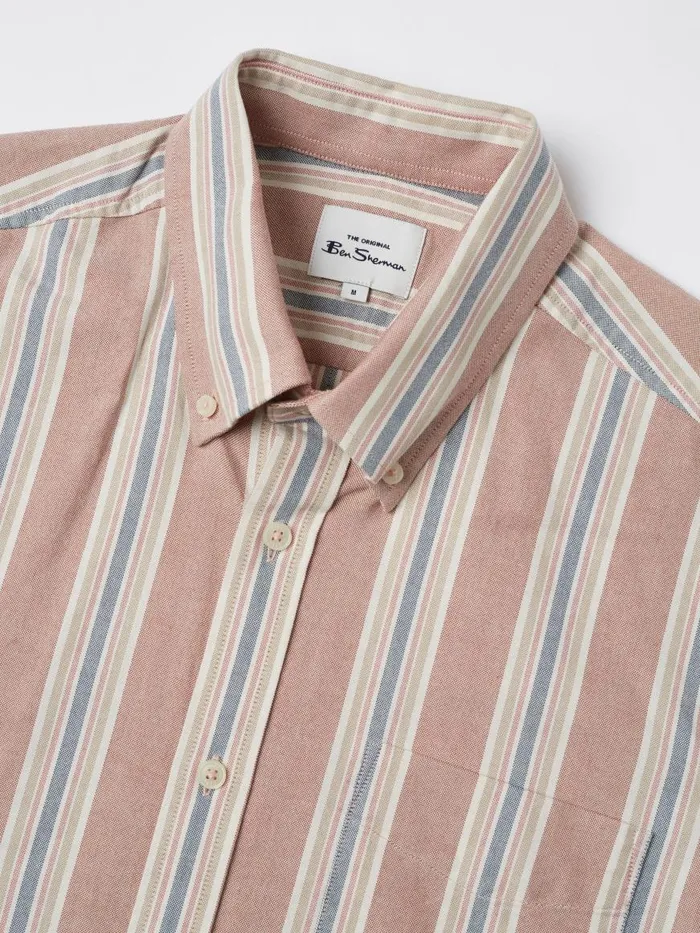 Ben Sherman Oxford Shirts Men Ivy Oxford Stripe ShortSleeve Shirt 8211 Dark Pink