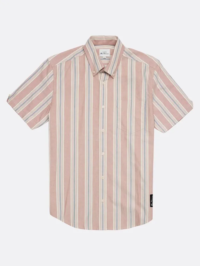 Ben Sherman Oxford Shirts Men Ivy Oxford Stripe ShortSleeve Shirt 8211 Dark Pink