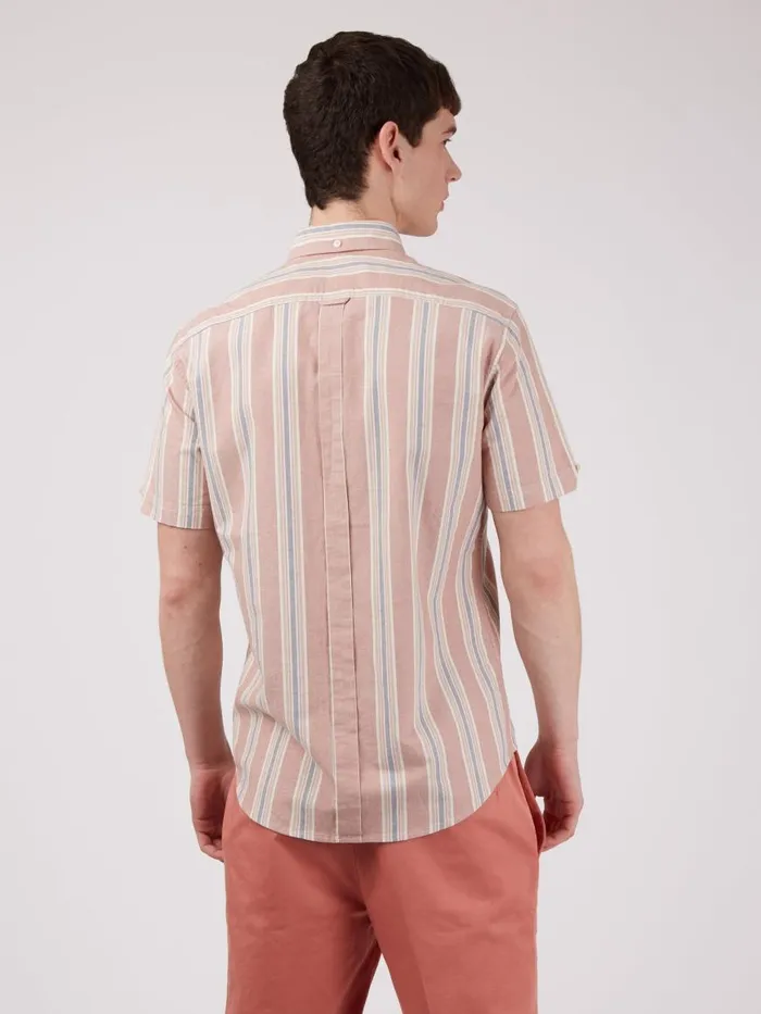 Ben Sherman Oxford Shirts Men Ivy Oxford Stripe ShortSleeve Shirt 8211 Dark Pink