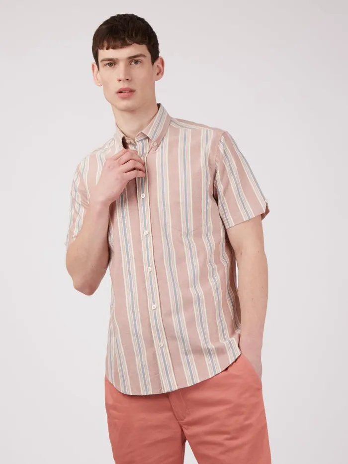 Ben Sherman Oxford Shirts Men Ivy Oxford Stripe ShortSleeve Shirt 8211 Dark Pink