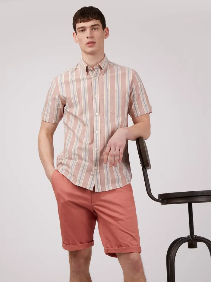 Ben Sherman Oxford Shirts Men Ivy Oxford Stripe ShortSleeve Shirt 8211 Dark Pink
