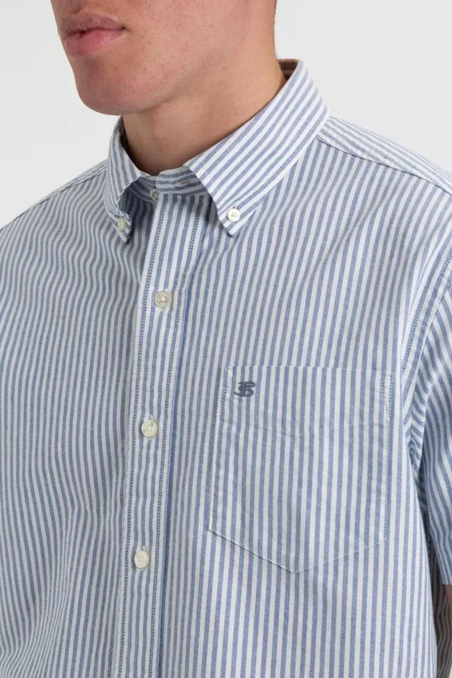 Ben Sherman Oxford Shirts Men Short Sleeve Brighton Oxford Organic Shirt 8211 Indigo Bengal Stripe