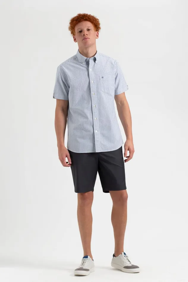 Ben Sherman Oxford Shirts Men Short Sleeve Brighton Oxford Organic Shirt 8211 Indigo Bengal Stripe