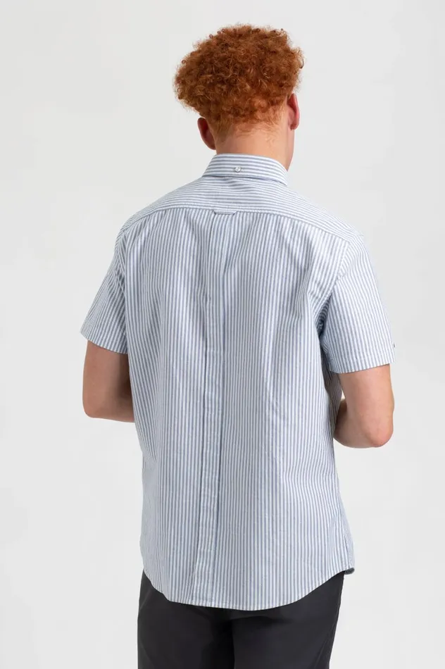 Ben Sherman Oxford Shirts Men Short Sleeve Brighton Oxford Organic Shirt 8211 Indigo Bengal Stripe