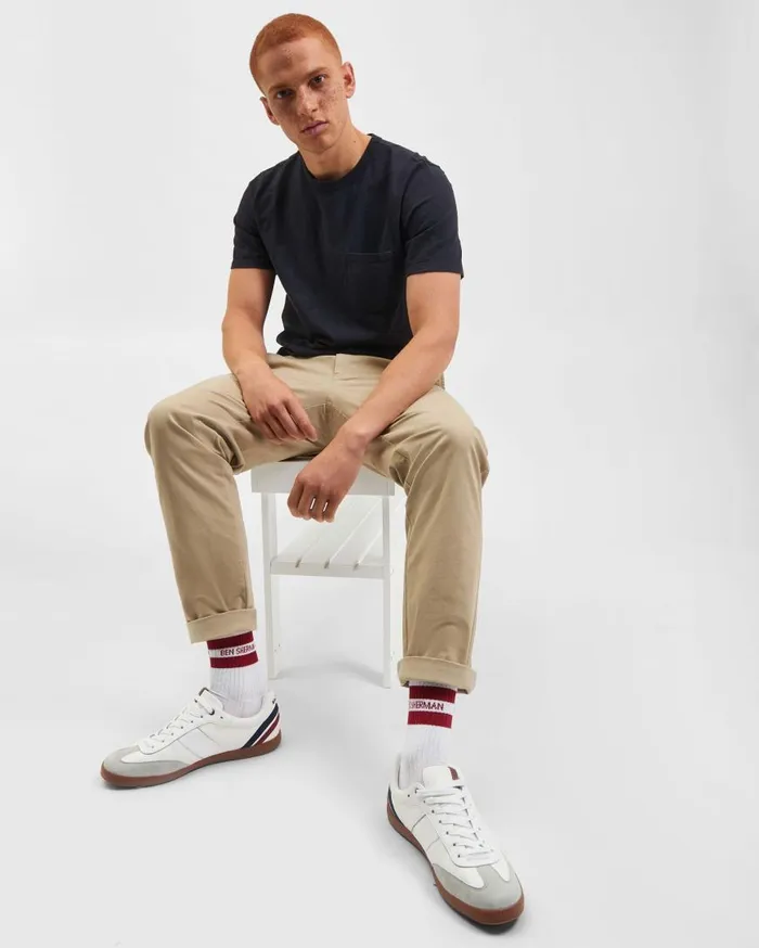 Ben Sherman Pants and Chinos Men Slim Tapered Drawcord Chino Pant 8211 Khaki