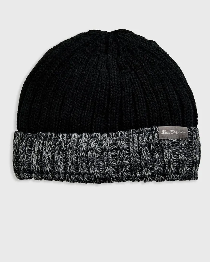 Ben Sherman Scarves and Cold Weather Men Ribbed Knit Beanie 8211 BlackGrey