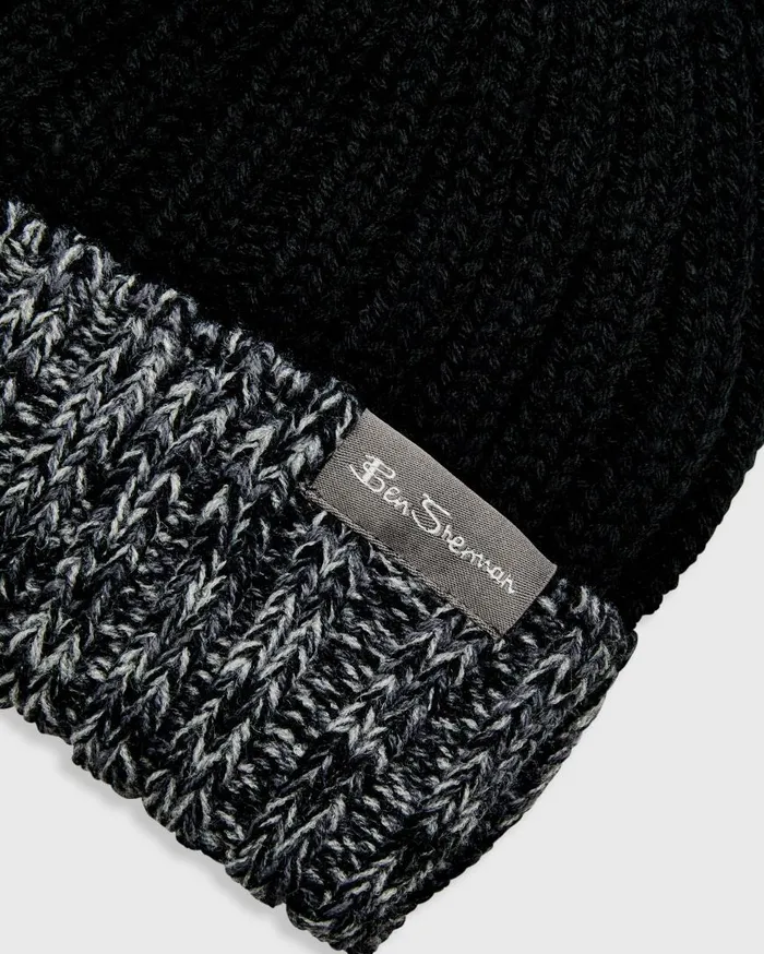 Ben Sherman Scarves and Cold Weather Men Ribbed Knit Beanie 8211 BlackGrey