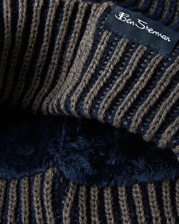 Ben Sherman Scarves and Cold Weather Men Ribbed Knit Hat With Thermal Plush Lining 8211 Navy BlazerOdyssey Grey