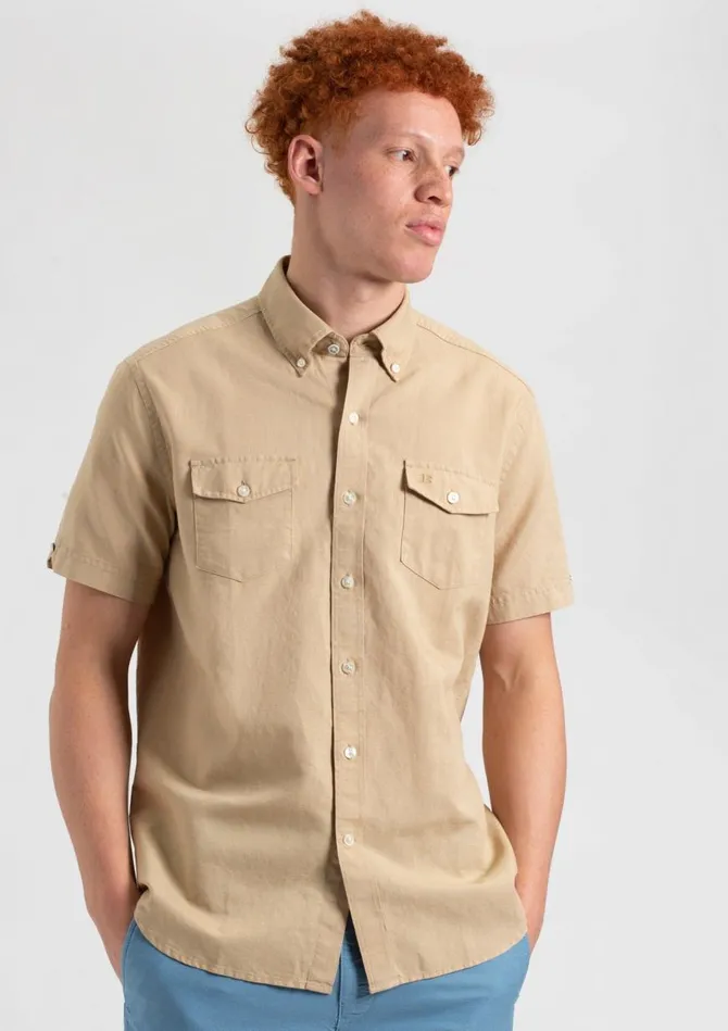Ben Sherman Short Sleeve Shirts Men Garment Dye ShortSleeve Linen Shirt 8211 Sand
