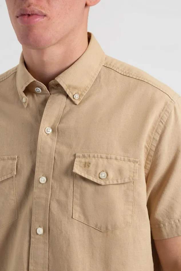 Ben Sherman Short Sleeve Shirts Men Garment Dye ShortSleeve Linen Shirt 8211 Sand