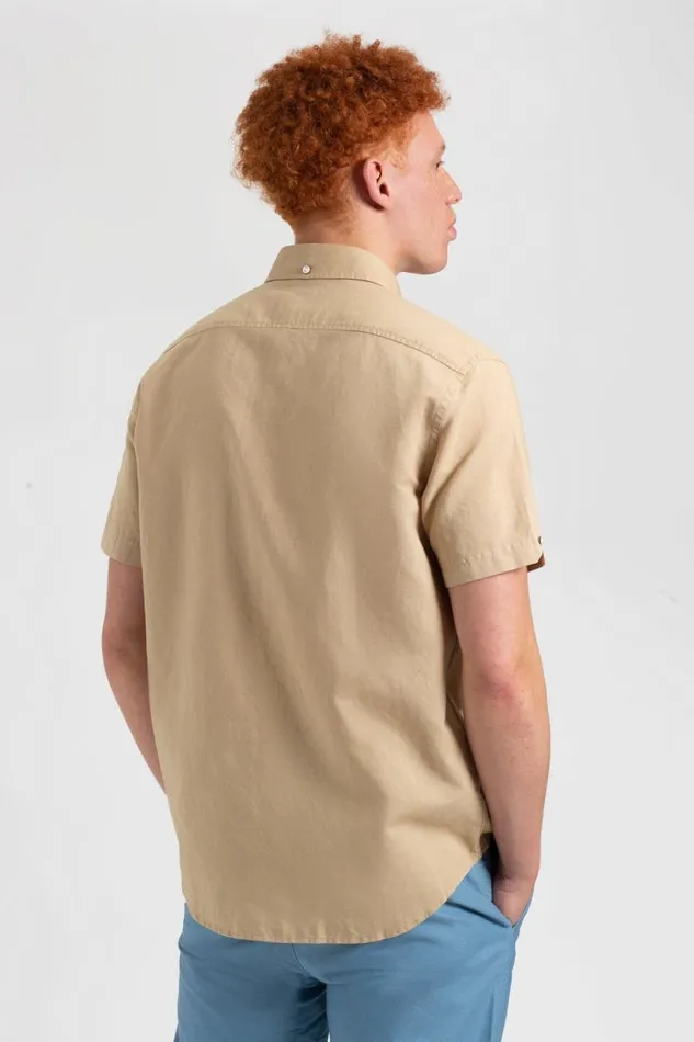 Ben Sherman Short Sleeve Shirts Men Garment Dye ShortSleeve Linen Shirt 8211 Sand