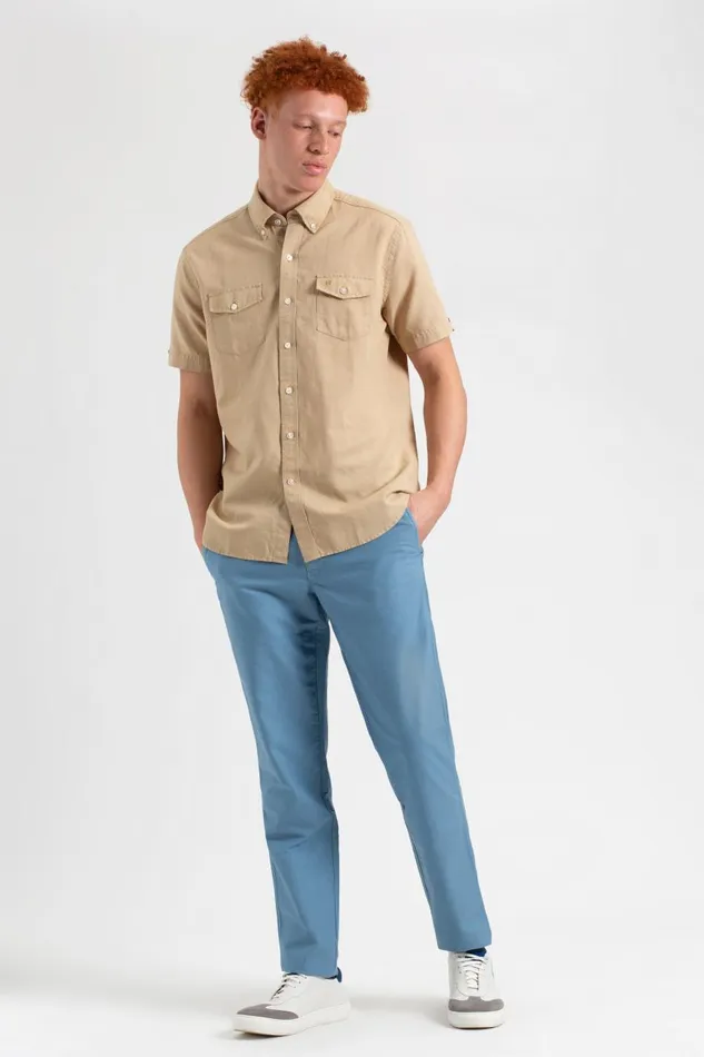 Ben Sherman Short Sleeve Shirts Men Garment Dye ShortSleeve Linen Shirt 8211 Sand