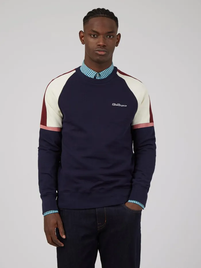 Ben Sherman Sweatshirts and Hoodies Men Color Block Crewneck Sweatshirt 8211 Marine