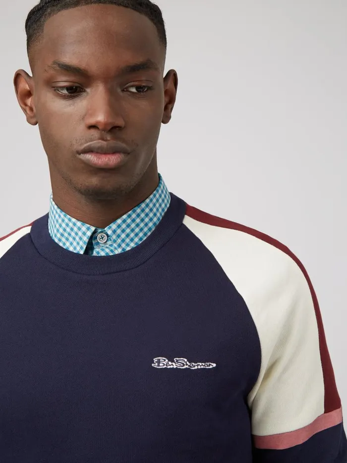 Ben Sherman Sweatshirts and Hoodies Men Color Block Crewneck Sweatshirt 8211 Marine