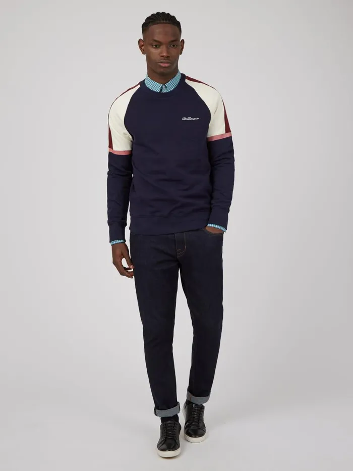 Ben Sherman Sweatshirts and Hoodies Men Color Block Crewneck Sweatshirt 8211 Marine