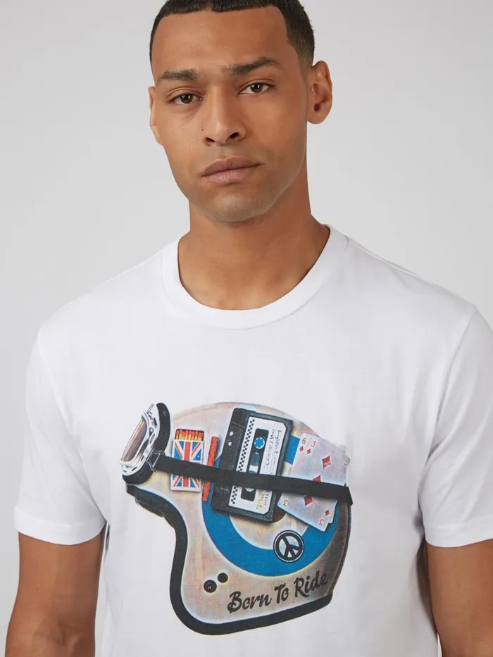 Ben Sherman TShirts and Graphic Tees Men Organic Jersey Heritage Helmet Graphic Tee 8211 White