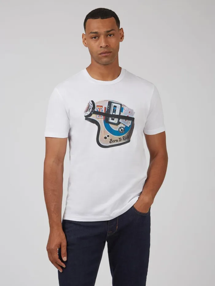 Ben Sherman TShirts and Graphic Tees Men Organic Jersey Heritage Helmet Graphic Tee 8211 White Ben Sherman TShirts and Graphic Tees Men Organic Jersey Heritage Helmet Graphic Tee 8211 White