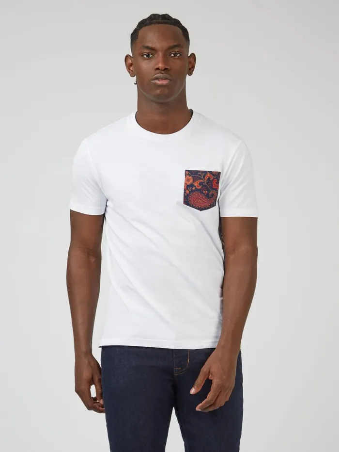 Ben Sherman TShirts and Graphic Tees Men Organic Jersey Paisley Pocket Graphic Tee 8211 White