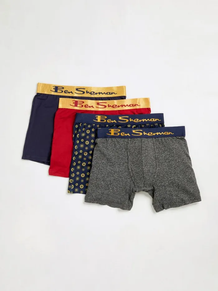 Ben Sherman Underwear Men 4Pack Microfiber Boxer Briefs 8211 NavyRedGrey