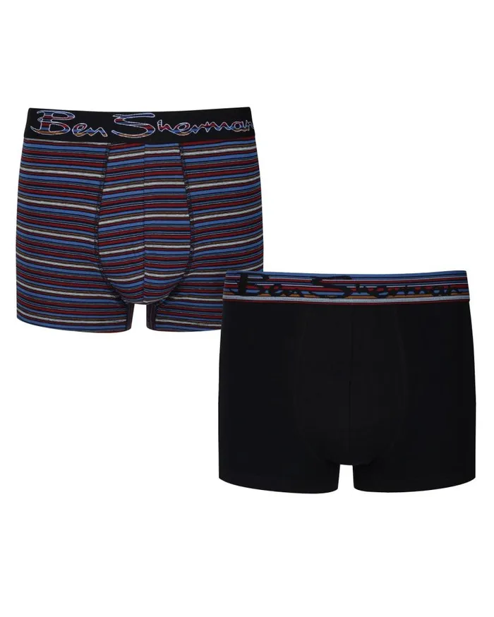 Ben Sherman Underwear Men Gib 2Pack Fitted NoFly BoxerBriefs 8211 BlackMulti Stripe