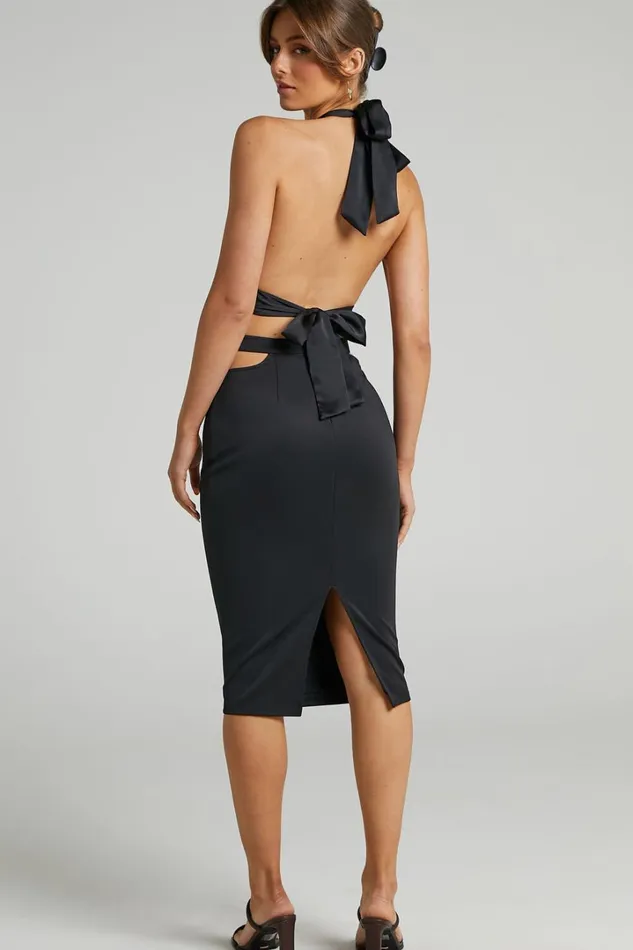 Bevin Midi Skirt 8211 Waist Cutout Skirt In Black Women Showpo Skirts