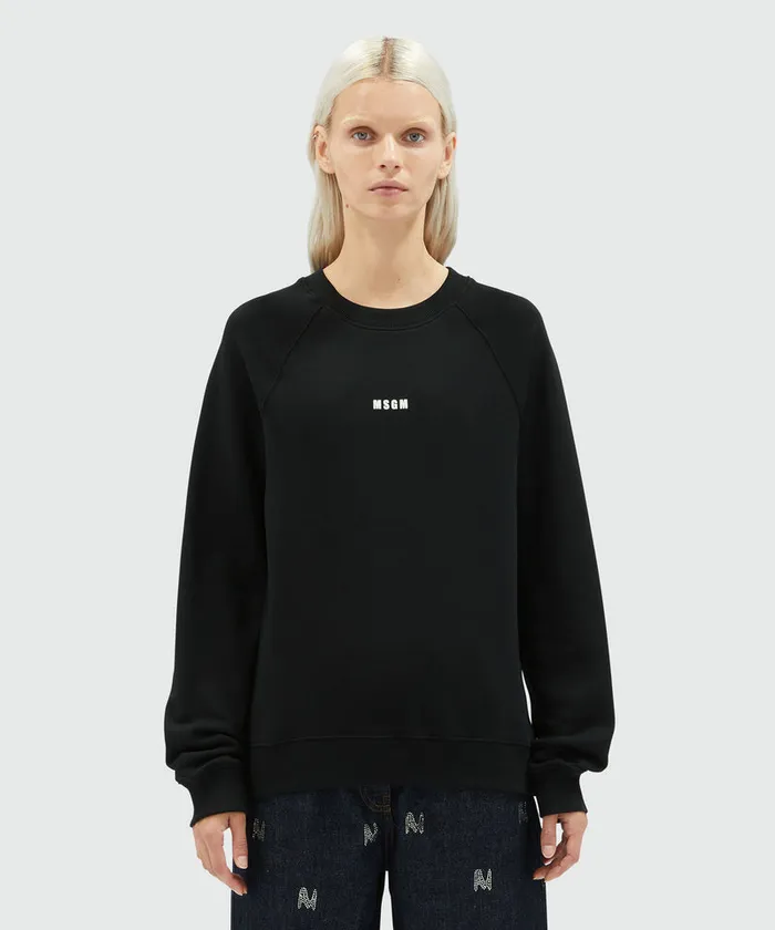 Black Jersey Sweatshirt With Micro Logo Women MSGM Hoodies And Sweatshirts