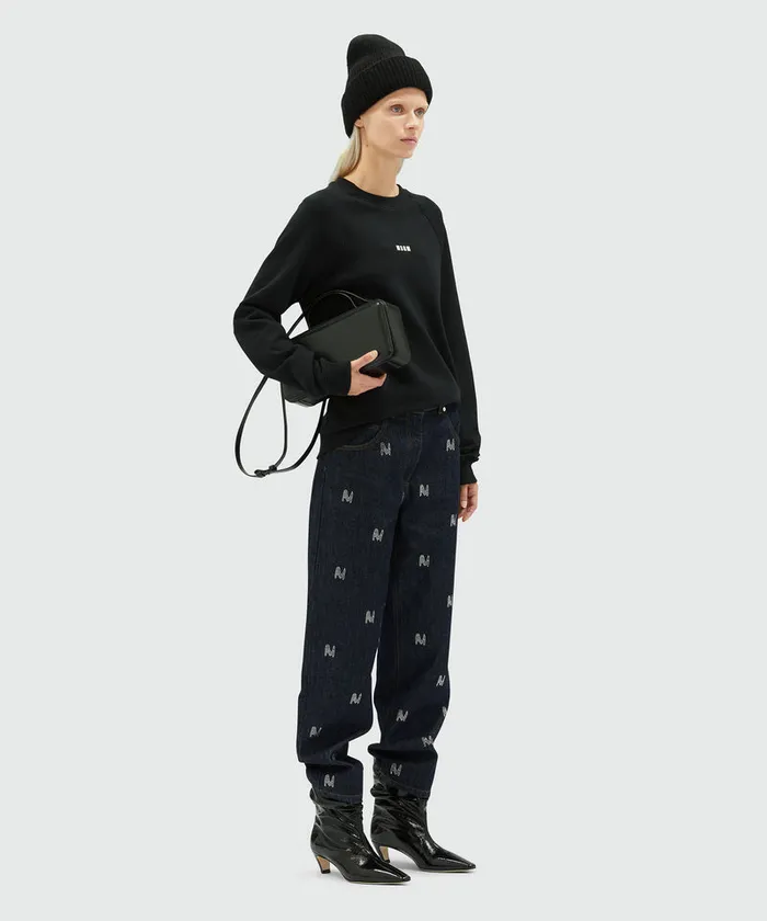 Black Jersey Sweatshirt With Micro Logo Women MSGM Hoodies And Sweatshirts
